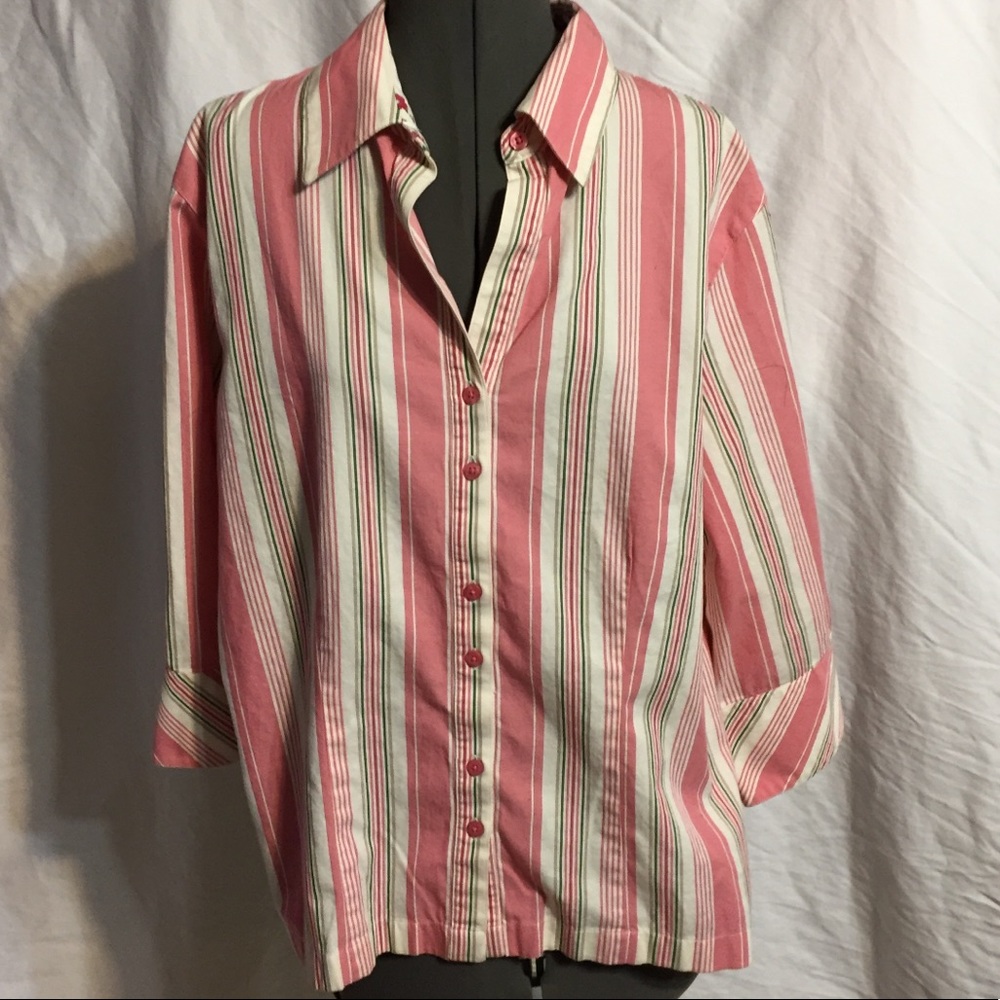 3/$20 BECHAMEL WOMAN Pink stripe 1X women’s blouse